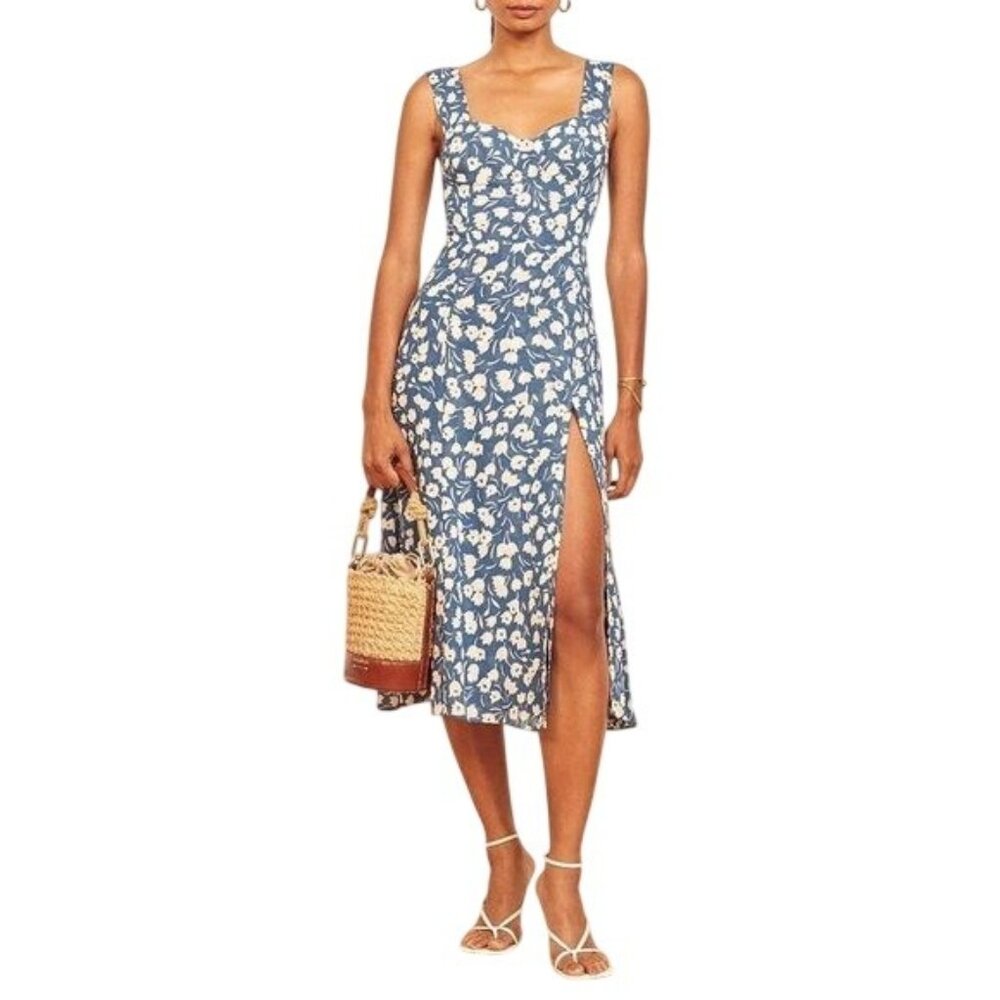 Reformation Sleeveless Floral Fulton Midi Dress Womens Size 4 Cottagecore Boho